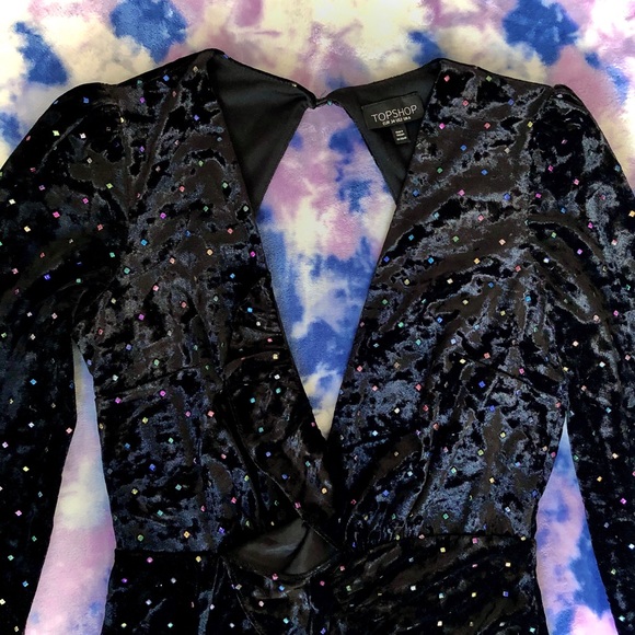 TOPSHOP | VELOUR COLORED STONE V NECK DRESS - Picture 2 of 6